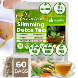60 Bags - SIimming Detox Tea Caffeine Free - Herbal Tea with Chamomile, Hibiscus Tea & Ginger Root for Colon Cleanse – Natural Citrus & Cinnamon Herbal Tea for Digestive Health