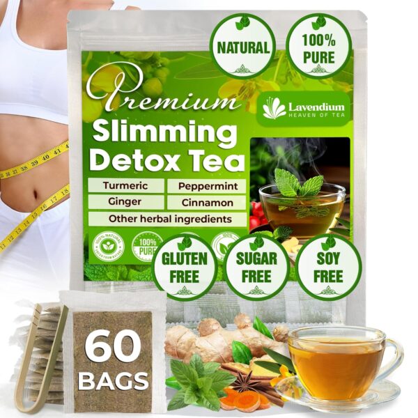 60 Bags - SIimming Detox Tea Caffeine Free - Herbal Tea with Chamomile, Hibiscus Tea & Ginger Root for Colon Cleanse – Natural Citrus & Cinnamon Herbal Tea for Digestive Health