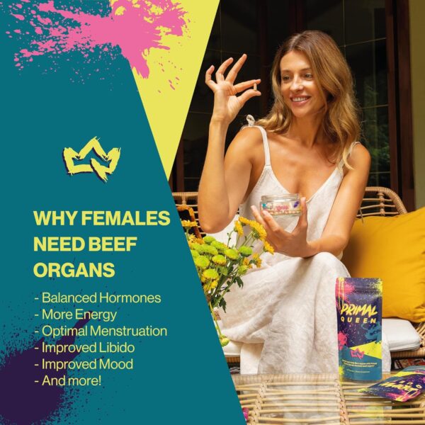 Female-Optimized Beef Organ Superfood Supplement (Beef Liver, Kidney, Heart, & 3 More) - 100% Grass Fed, Pasture Raised Cattle - Balance Hormones, Energy, & More for Women