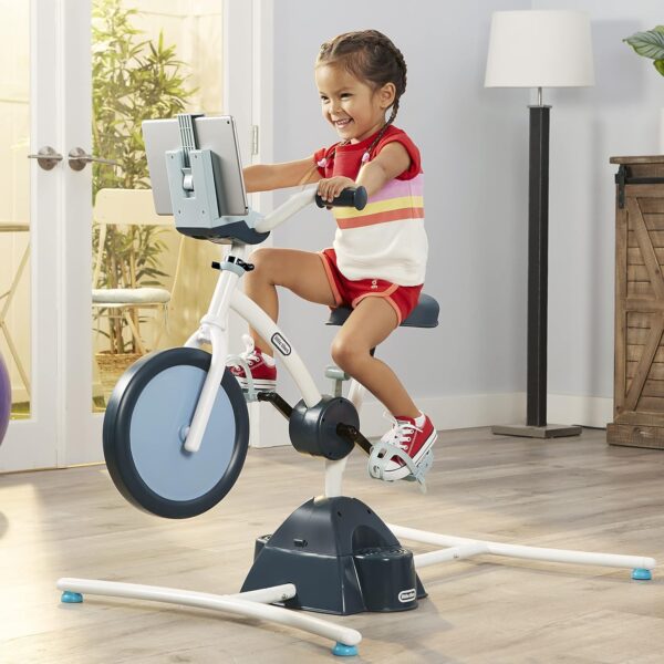 81O8cxQI5eL._AC_SL1500_.jpg Little Tikes Pelican Explore & Fit Cycle Adjustable Play Fitness Exercise Equipment Stationary Bike with Videos and Built-in Bluetooth Speaker, For Kids Ages 3-7 Years, WHITE, BLUE