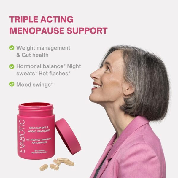 Complete Menopause Vitamins - Ashwaghanda, Probiotics, ACV for Weight Management, Hot Flashes, Night Sweats, Bloat, Hormone Balance - Vegan 60 Caps Menopause Supplements for Women Non-GMO
