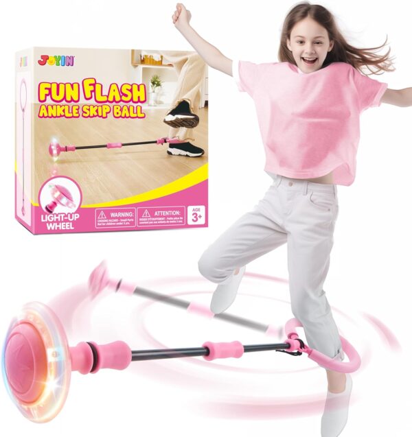 JOYIN Pink Ankle Skip Ball with Flashing Lights, Skip it Toy for Kids Indoor & Outdoor, Flashing Swing Ball Foldable Sports Toy, Birthday Gifts for Kids 3 4 5 +
