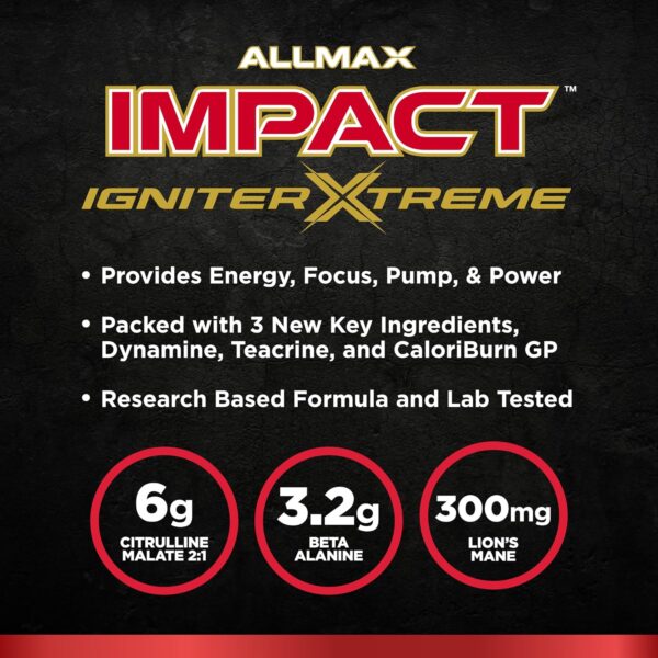 ALLMAX Nutrition - Impact Igniter Extreme Pre Workout Powder - with Citrulline Malate, Beta - Alanine, Caffeine, Taurine, and, Betaine anhydrous (Pineapple Mango)