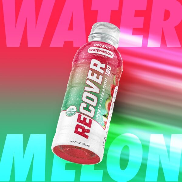 RECOVER 180 Organic Sports Hydration Drink, No Sugar Added, 15 Calorie Sports Beverage, Organic Flavors With Vitamins, Potassium-Packed Electrolytes (16.9 Fl Oz (Pack of 12), Watermelon)