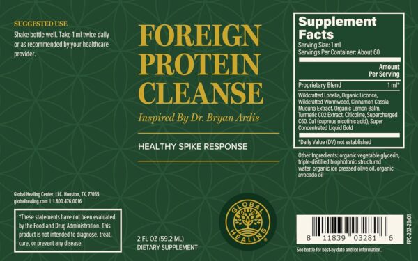 Global Healing Center - Foreign Protein Cleanse (Spike Protein Detox) - Support Formula with Nattokinase and Wormwood - Helps Detox for Immune Support - 2 Fl Oz