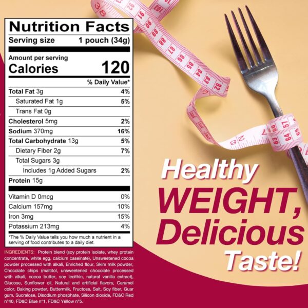 ProtiDIET Protein Chocolate Fudge Cake - 15g Protein - Low Fat High Protein Snacks for Adults - Quick and Easy-to-Prepare Healthy Protein Snack - 7 Cake Mix Pouches Per Box