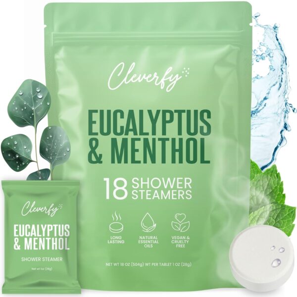 Cleverfy Shower Steamers for Aromatherapy - Menthol & Eucalyptus Set of 18 Shower Bombs