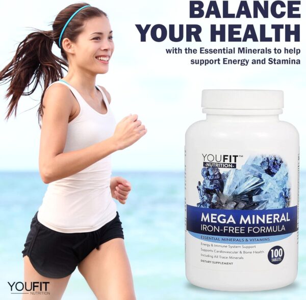Mega Minerals Supplement by Youfit Nutrition | All 72 Trace Minerals | Premium Formula with Source of Minerals and Immune Health Support | Iron Free | All in One |1000mg Calcium 500mg Magnesium