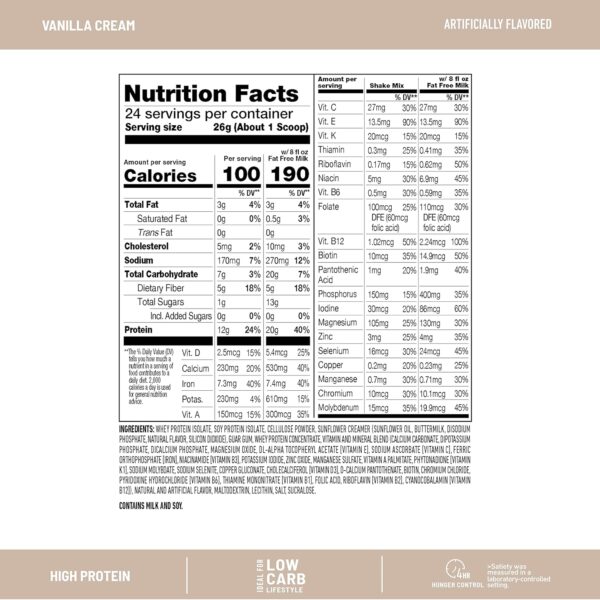 SlimFast Advanced Nutrition High Protein Meal Replacement Smoothie Mix, Vanilla Cream, Weight Loss Powder, 20g of Protein, 12 Servings (Pack of 2) (Packaging May Vary)
