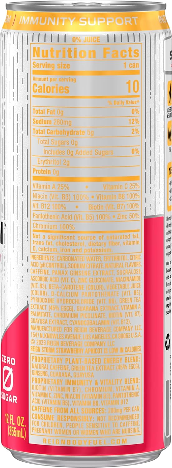 REIGN Storm, Strawberry Apricot, Fitness & Wellness Energy Drink, 12 Fl Oz (Pack of 12)