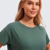 CRZ YOGA Women's Pima Cotton Workout Short Sleeve Shirts Loose Athletic Crop Tops Gym Casual Cropped T-Shirt