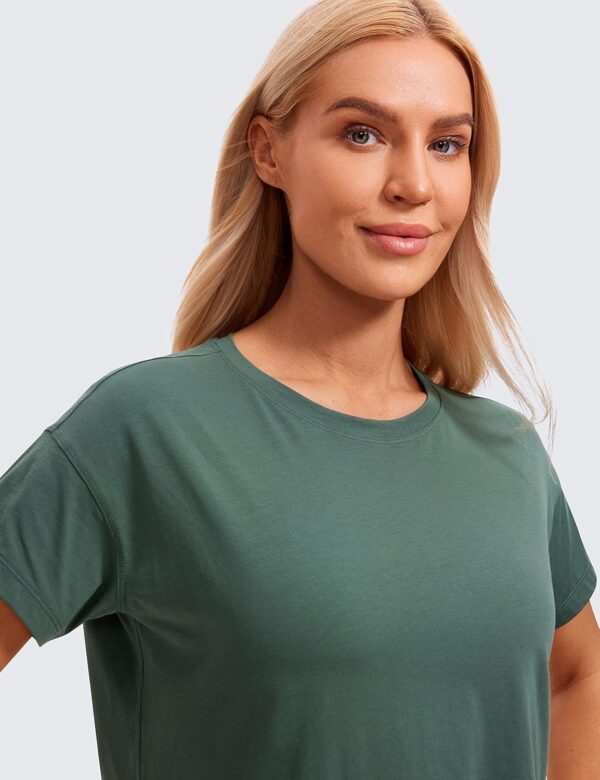 CRZ YOGA Women's Pima Cotton Workout Short Sleeve Shirts Loose Athletic Crop Tops Gym Casual Cropped T-Shirt
