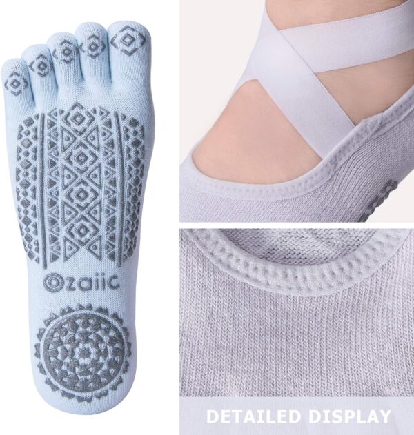 Ozaiic Yoga Socks for Women with Grips, Non-Slip Five Toe Socks for Pilates, Barre, Ballet, Fitness