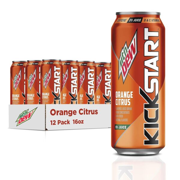 81OnOCdRtBL._SL1500_.jpg Mountain Dew Kickstart, Orange Citrus, 92mg Caffeine, Vitamins B & C, 80 Calories, 5% Juice, 16 Fl Oz (Pack of 12)