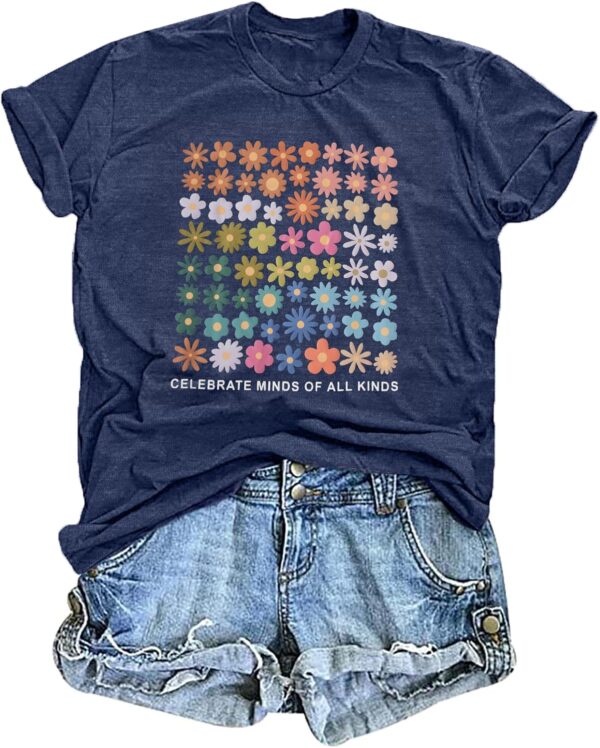 Celebrate Minds of All Kinds Shirt Women Autism Awareness T Shirt Mental Health Inspirational Short Sleeve Tee Tops