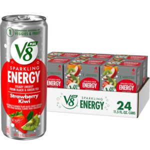 V8 +SPARKLING ENERGY Strawberry Kiwi Energy Drink, Made with Real Vegetable and Fruit Juices, 11.5 FL OZ Can (6 Packs of 4)