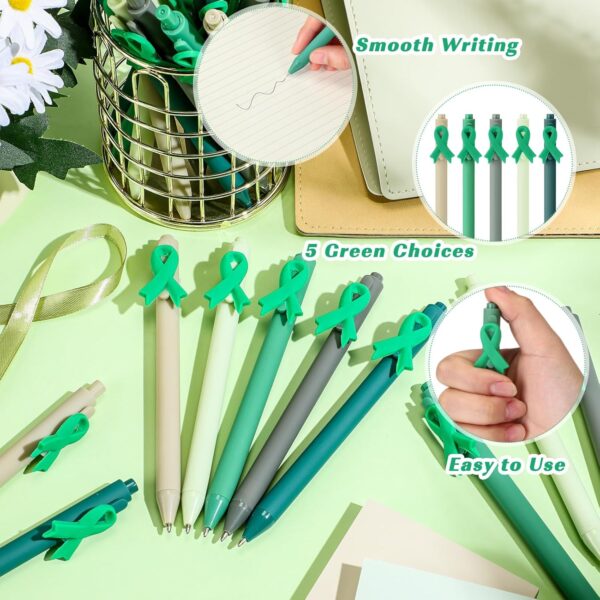 TecUnite 50 Pcs Mental Health Awareness Pens Green Ribbon Ballpoint Pens Bulk Motivational Therapist Alport Syndrome cerebral palsy Awareness Ribbons for Office Charity Favors Supplies Accessories