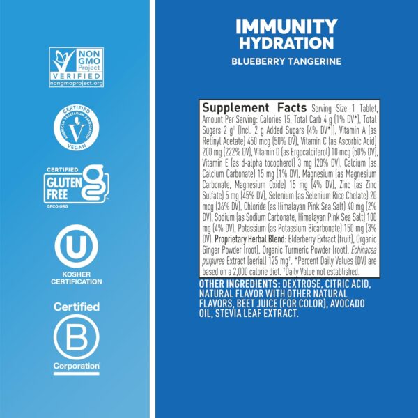 Nuun Hydration Immunity Electrolyte Tablets With 200mg Vitamin C, Blueberry Tangerine, 5 Essential Electrolytes for Hydration, Ginger & Turmeric, Vegan, Non-GMO, 8 Pack (80 Servings)