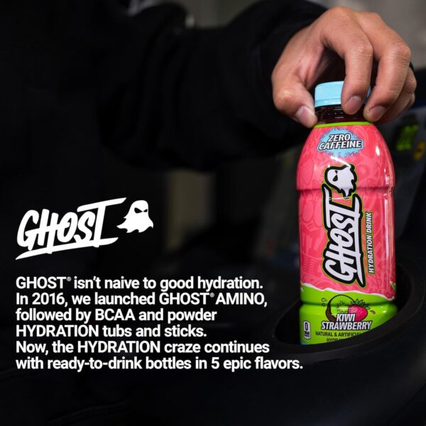 GHOST Hydration Drink, Kiwi Strawberry - RTD Sports Drinks with Electrolytes for Hydration - Beverage for Athletes - Zero Caffeine & Zero Sugars - 16.9 Fl Oz, 12 Pack