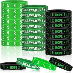Sosation 48 Pcs Mental Health Awareness Bracelet Gifts Green Mental Faith Courage Hope Silicone Motivational Bracelets for Men Women