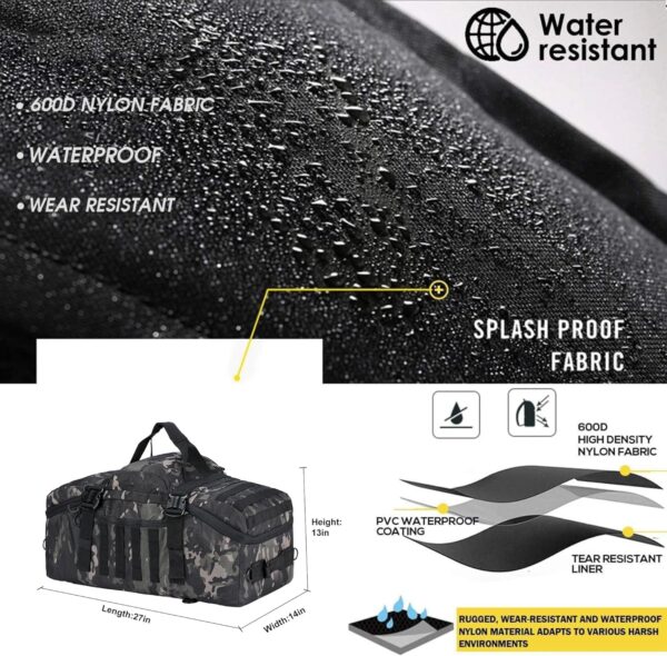 Gym Bag Duffle Bags Backpack Travel Duffel Bag with Weekend Overnight Bag for Outdoor,Tactical,Sports,Travel,Camping,Hunting (Black Camo, Large-27IN)