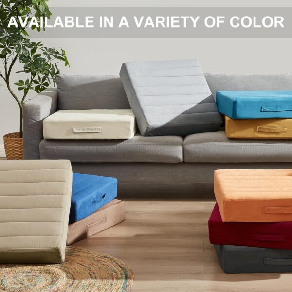 JKMAX 22 inches Floor Pillow for Adults - Large Meditation Cushion with Thick Foam & Soft Tufted Cover - Premium Outdoor Square Floor Cushion Seat - Yoga Pillows for Sitting On Floor - Light Gray