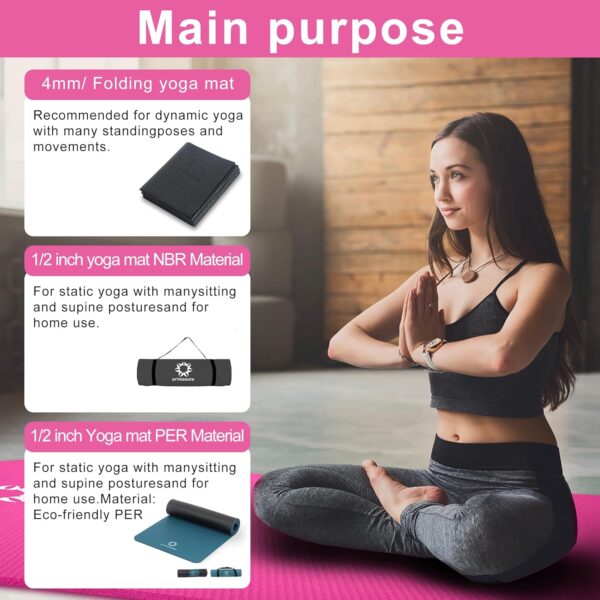 Primasole 1/2 Thick Exercise Mat with Carry Strap & Case Mat for Yoga Pilates Fitness at Home and Gym 72" L x 24" W