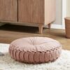 Intelligent Design Loretta Chenille Round Floor Pillow Meditation Cushion, Soft Color & Natural Luster Button Tufted with Elegant Pleated Details, Dia 22"x6"H, Blush