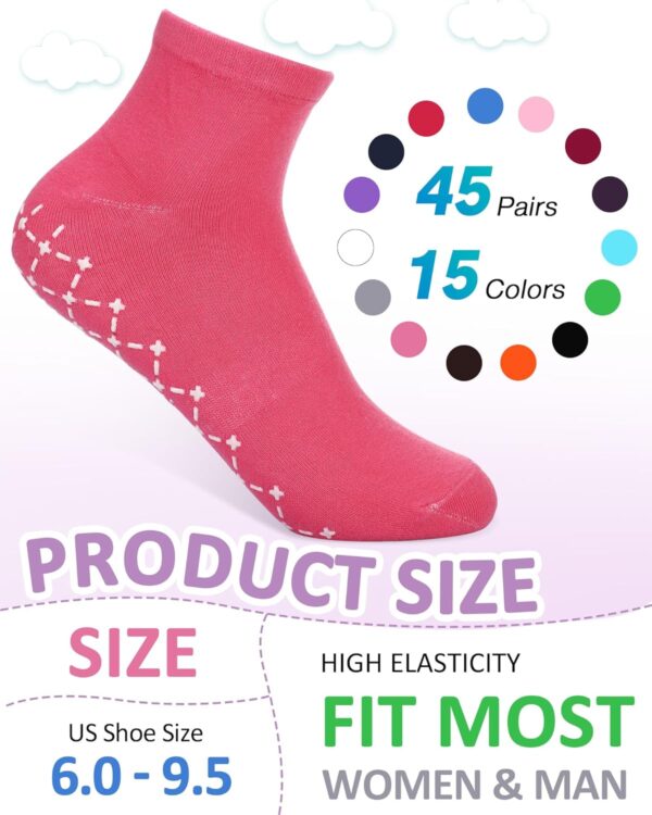 Vicenpal 45 Pairs Non Slip Yoga Socks Women Men with Grippers Foot Pattern Skid Proof Socks for Hospital Barre Pilates,15 Colors