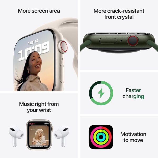 Apple Watch Series 7 [GPS + Cellular 45mm] Smart Watch w/Green Aluminum Case with Clover Sport Band. Fitness Tracker, Blood Oxygen & ECG Apps, Always-On Retina Display, Water Resistant