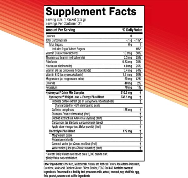 Hydroxycut Drink Mix, Wildberry Blast - 21 Travel-Size Packets, Pack of 2 - Zero Calories, Zero Sugar - Boost Metabolism, Burn Calories, Increase Energy - for Women & Men