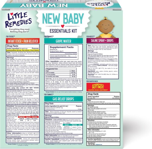 Little Remedies, New Baby Essentials Kit, 6 Newborn Essentials, Saline Nasal Spray, Gas Relief Drops, Gripe Water, Fever Reliever, & Diaper Ointment