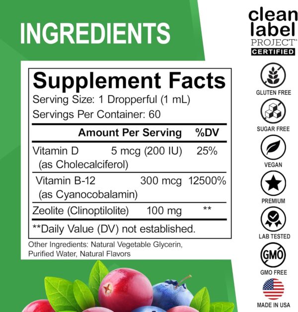 Zeolite Detox for Kids Liquid Drops - Advanced Clinoptilolite with Pure Vitamins B12 & D - Kids Gentle Body Daily Cleanse Focus & Speech Extra Clinoptilolite Zeolite Drops Detox Cleanse Supplement 2oz
