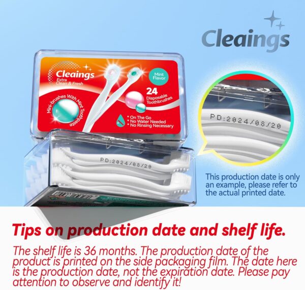 cleaings® Mini Brushes-Disposable Toothbrushes with Toothpaste and Pick for Work or Travel, 24 Count (Mint Flavor（Pack of 1）)