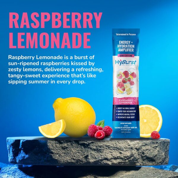 Hyburst Energy + Hydration Amplifier - Multivitamin Electrolyte Powder Packets with Vitamins D3 K2 & B6 B12 | L-Theanine, Cane Sugar, Caffeine Free Energy Drink Powder | Raspberry Lemonade, 15 Pack