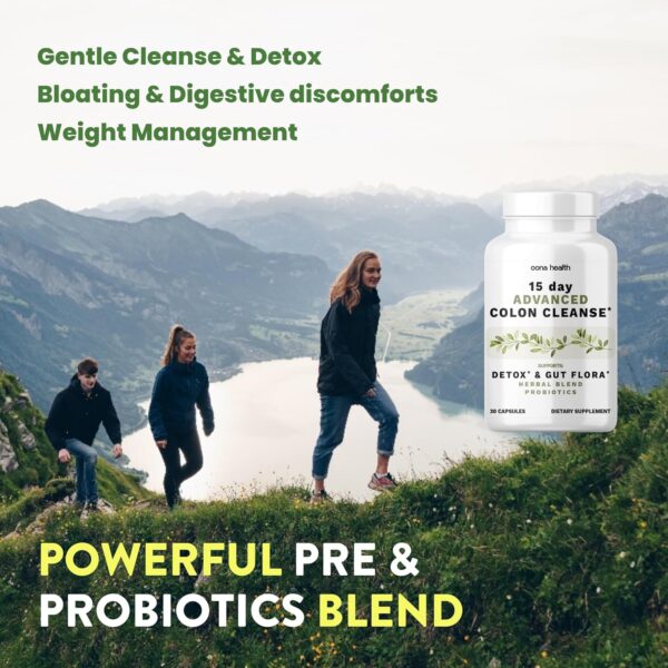 15 Day Advanced Colon Cleanse, Probiotics & Natural Herbs, Supports Detox & Gut Flora for Women & Men, with Cascara Sagrada, Psyllium Husk & Senna Leaf, 30 Capsules 1-2 Daily | 15 Day Cleanse