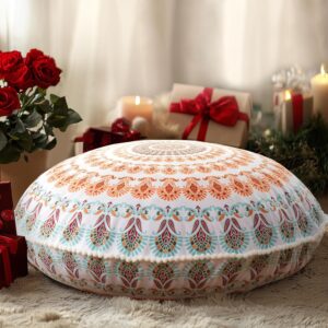 Codi Meditation Floor Pillow, Round Large Pillows Seating for Adults, Bohemian Mandala Circle Cushion for Outdoor Fireplace Yoga Living Room, 32 Inch, Memory Foam Added, Coral