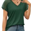 WIHOLL Summer Tops for Women V Neck T-Shirts Swiss Dot Short Sleeve Shirts Casual Fashion Blouses