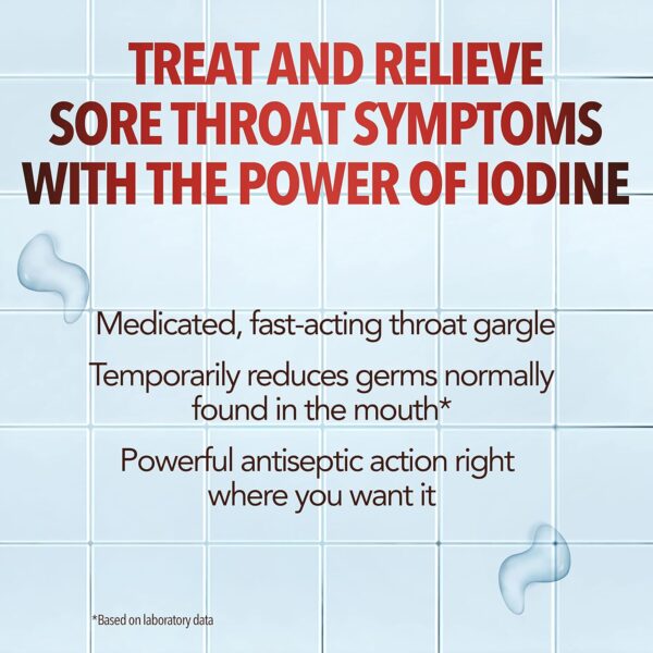 Betadine Antiseptic Medicated Gargle, Povidone-Iodine 0.5%, Treat and Relieve Sore Throat Symptoms, Temporarily Reduces Germs Normally Found in The Mouth, Mint Flavor, 8 FL OZ