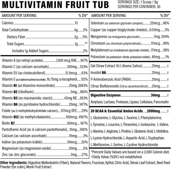 81QHNvm1E2L._AC_SL1500_.jpg Multivitamin Powder - Drink Mix for Men Women BCAA Amino Acids Won’t Upset Your Stomach - Keto Vegan Multivitamin Fruit Punch - Electrolytes Super B Complex Digestive Enzyme
