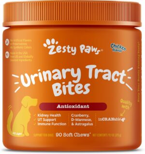 Zesty Paws Cranberry Supplement for Dogs - Bladder Control for Dogs - Urinary Tract Support - Cranberry Chews - Immune & Gut Support - Chicken - 90 Count