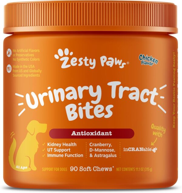 Zesty Paws Cranberry Supplement for Dogs - Bladder Control for Dogs - Urinary Tract Support - Cranberry Chews - Immune & Gut Support - Chicken - 90 Count