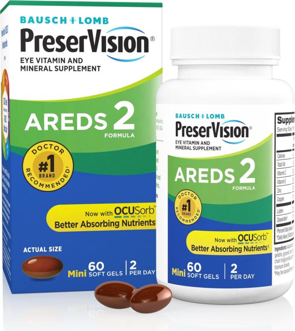 PreserVision AREDS 2 Eye Vitamin & Mineral Supplement, Contains Lutein, Vitamin C, Zeaxanthin, Zinc & Vitamin E, 60 Minigels (Packaging May Vary)