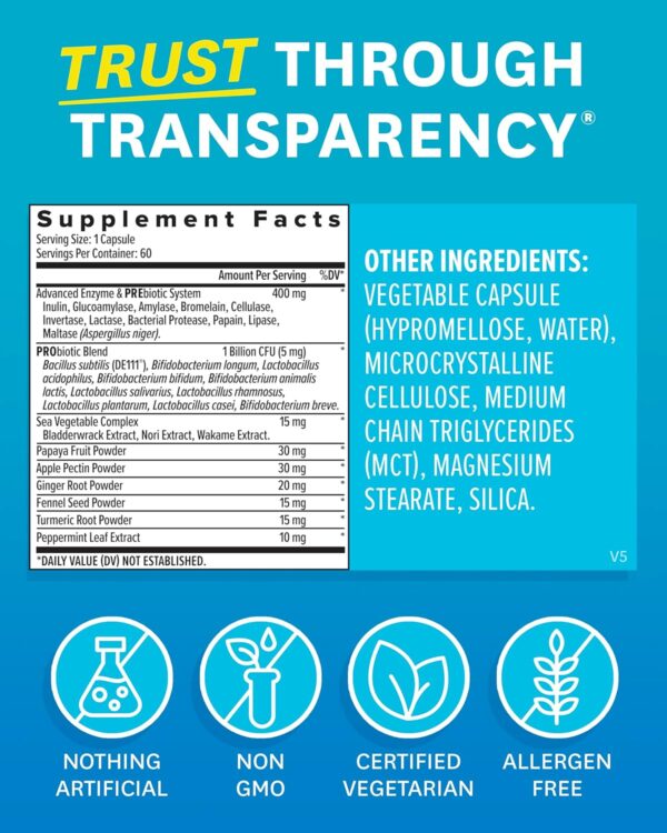 Zenwise Health Digestive Enzymes and Bromelain for Gut Health - Probiotic Multi Enzymes with Prebiotics and Probiotics for Women and Men for Digestive Health and Bloating Relief for Digestion - 60 CT