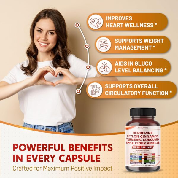 Berberine 8000mg Cinnamon 6000mg Apple Cider Vinegar 3000mg Turmeric 3000mg - Overall Wellness Support- Made in USA