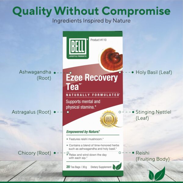 Ezee Recovery Tea by Bell Lifestyle Products Herbal Blend | Helps Support Relaxation and Well-Being with Reishi Mushroom, Ashwagandha, Holy Basil, Natural, Vegan, 20 Tea Bags