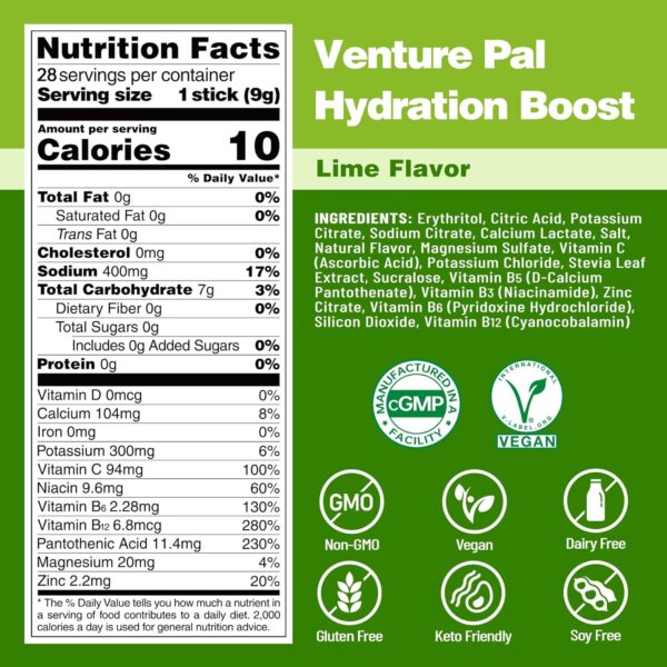 Venture Pal Sugar Free Electrolyte Powder Packets - Liquid Daily IV Hydration Packets | Electrolytes Drink Mix with 5 Vitamins & 7 Electrolytes | Keto Friendly | Non-GMO | Certified Vegan | 28 Sticks
