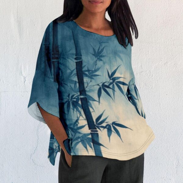 Linen Shirt for Women Crew Neck 3/4 Sleeve Tunic Blouses Casual Loose Fall T-Shirt Tops for Ladies Summer S-5XL