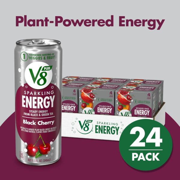 V8 +SPARKLING ENERGY Black Cherry Energy Drink, Made with Real Vegetable and Fruit Juices, 11.5 FL OZ Can 4 Count (Pack of 6)