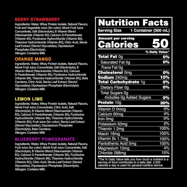 Whey Protein Water Sports Drink by PWR LIFT | Variety Pack | Keto, Vitamin B, Electrolytes, Zero Sugar, 10g of Protein | Post-Workout Energy Beverage | 16.9oz (Pack of 12)